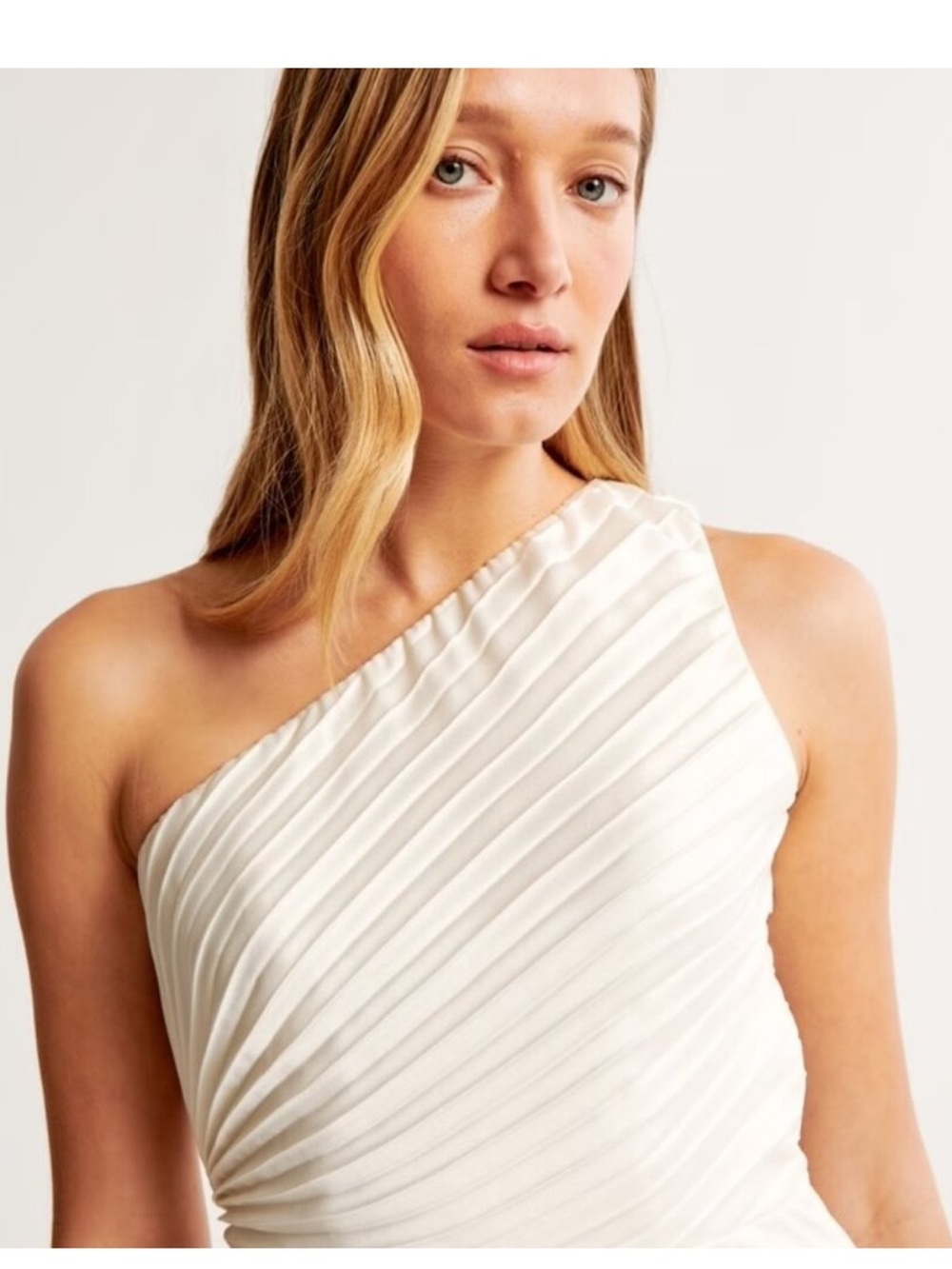 Abercrombie & Fitch Giselle Ivory One Shoulder Pleated Maxi Dress Sz Large Tall - Picture 2 of 8